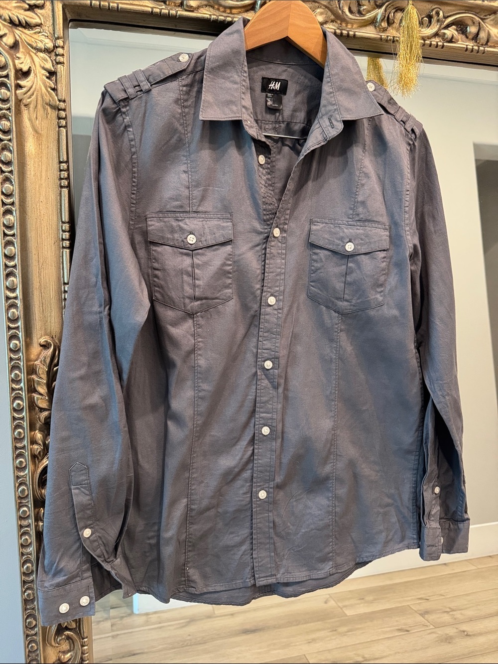 H&M Men's Button-Down Shirt in Slate Gray-Blue